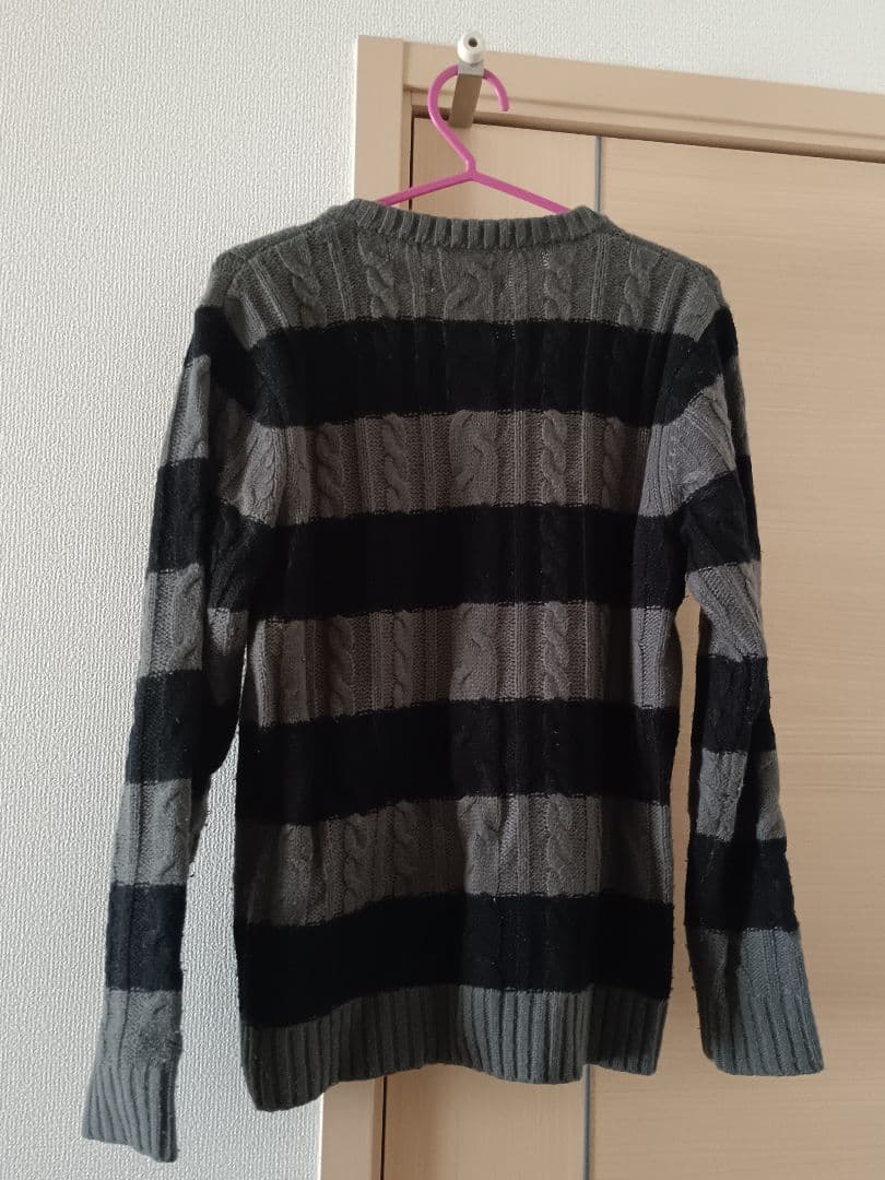 美品 メンズ 長袖ニット セーター ボーダー SOYOUS グレー ブラック S — image 2