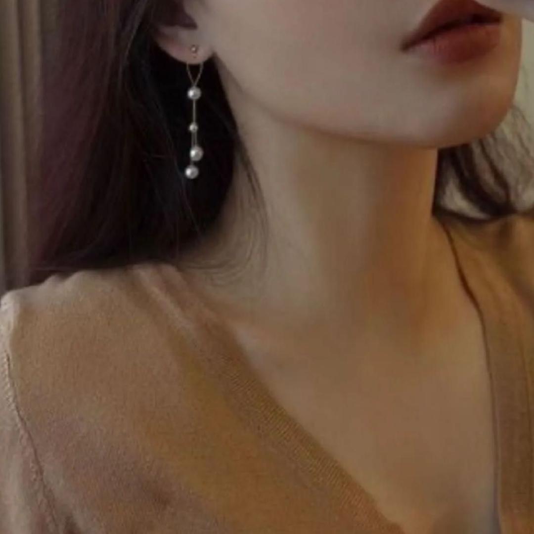 パール　ロングイヤリング　ゴールド　レイヤーデザイン　華やか　結婚式　フォーマル — image 2