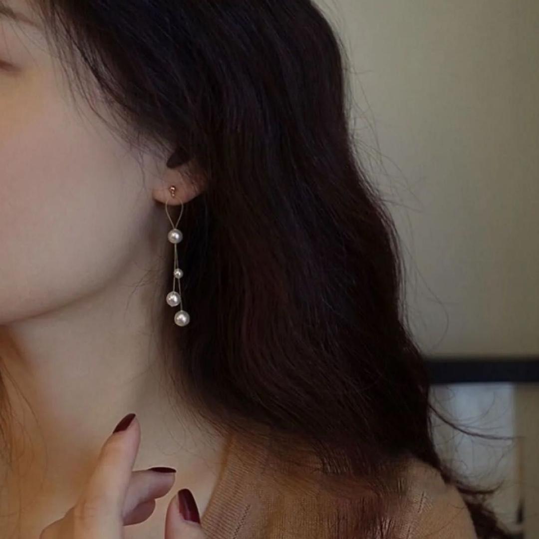 パール　ロングイヤリング　ゴールド　レイヤーデザイン　華やか　結婚式　フォーマル — image 3