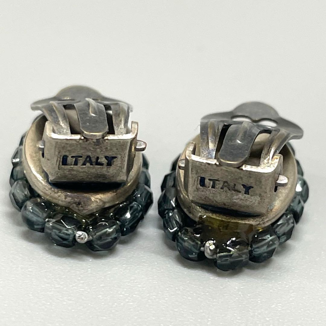 ヴィンテージ ITALY刻印 ガラスビーズ イヤリング ブルー ブラック — image 4