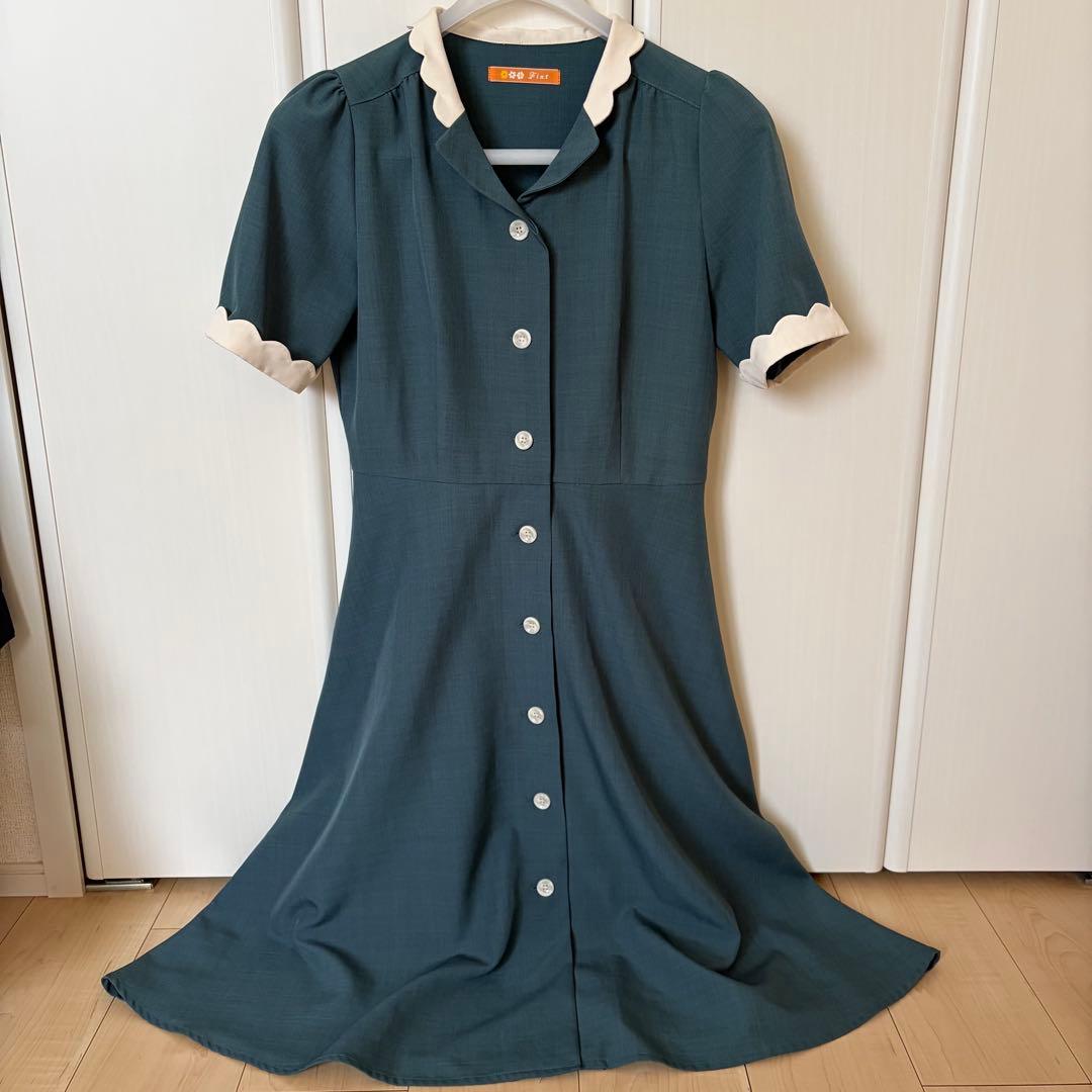 Fint スカラップ襟 半袖ワンピース グリーン — image 2