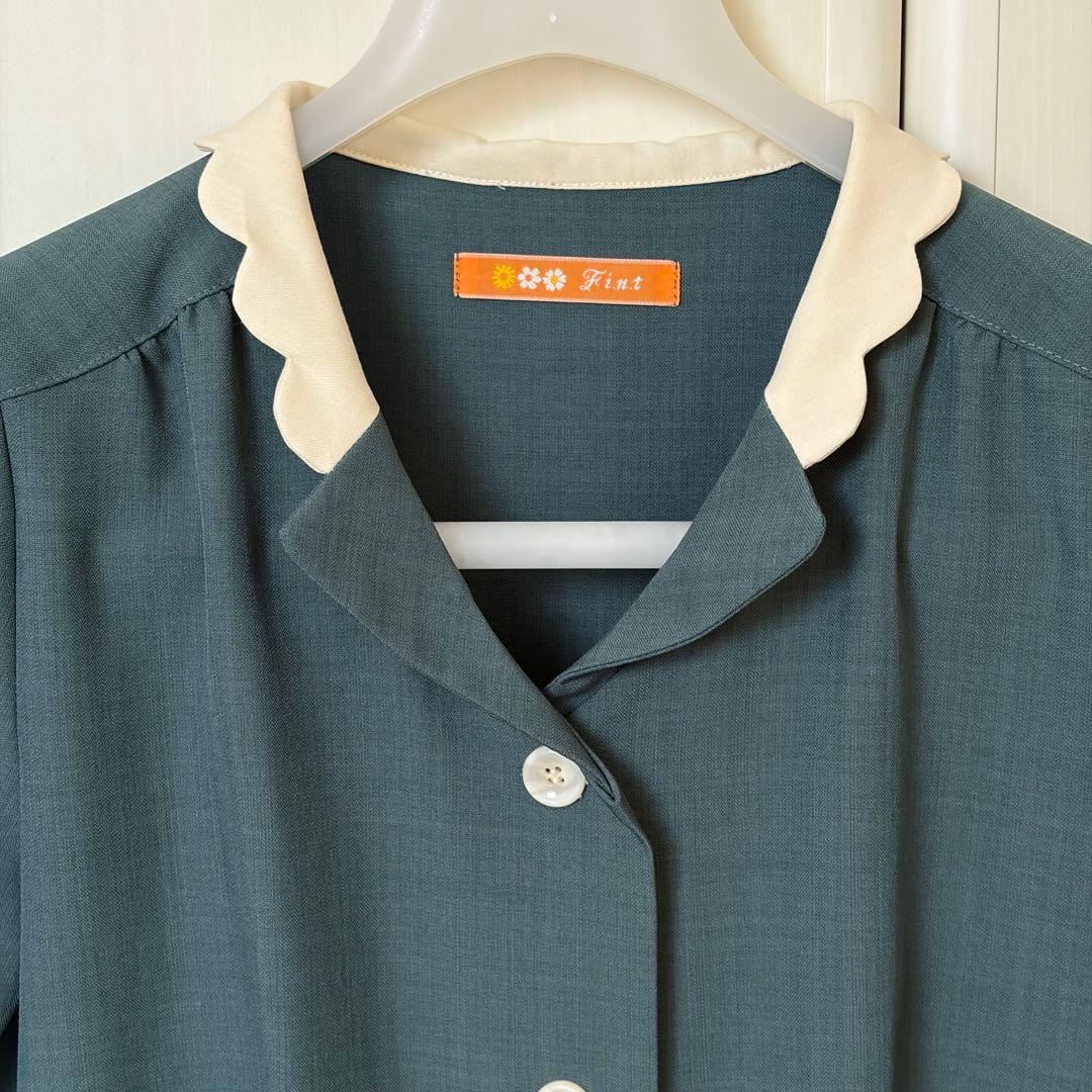 Fint スカラップ襟 半袖ワンピース グリーン — image 3