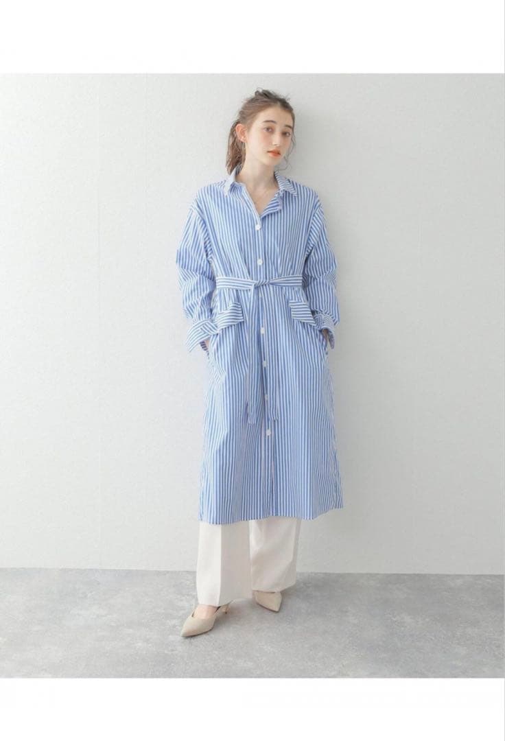 【ほぼ未使用品】NOBLE ストライプ柄 ロングシャツワンピース — image 2