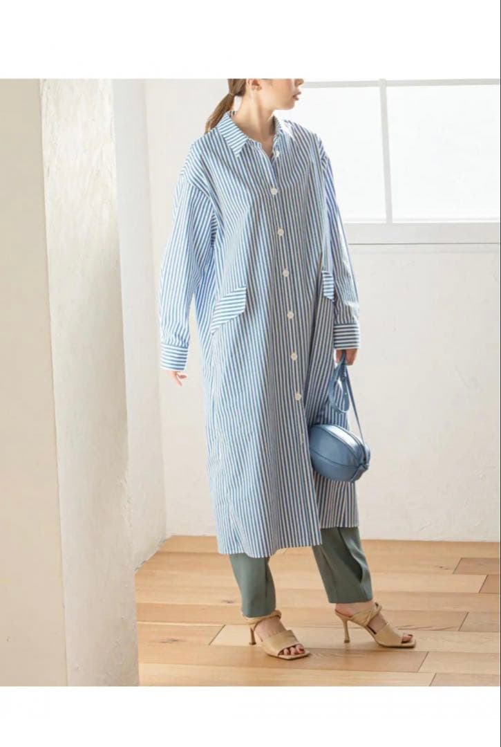 【ほぼ未使用品】NOBLE ストライプ柄 ロングシャツワンピース — image 3