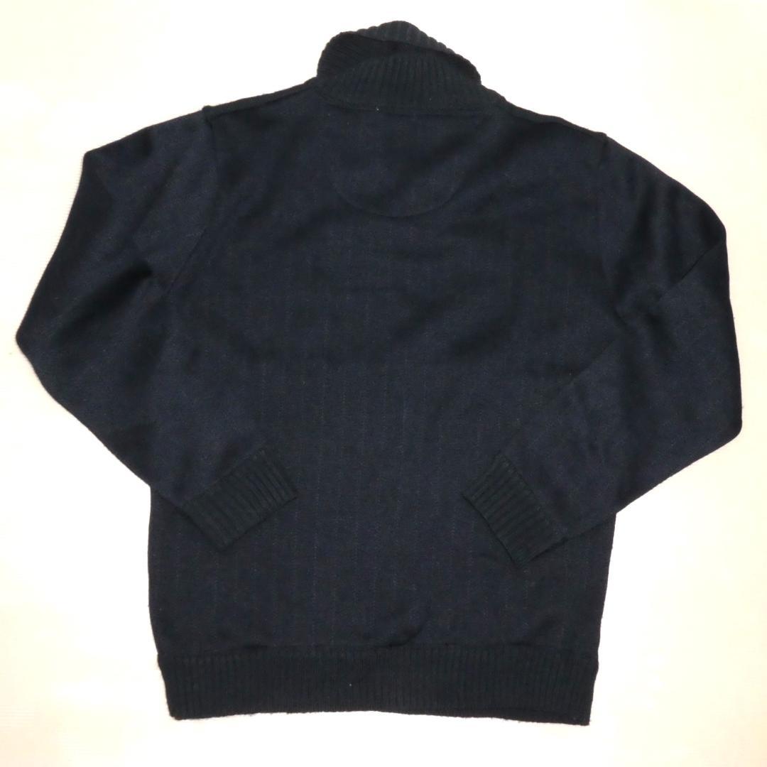 【レトロ】ハッシュパピー ショールカラー ニット セーター 総柄 紺 M 古着 — image 2