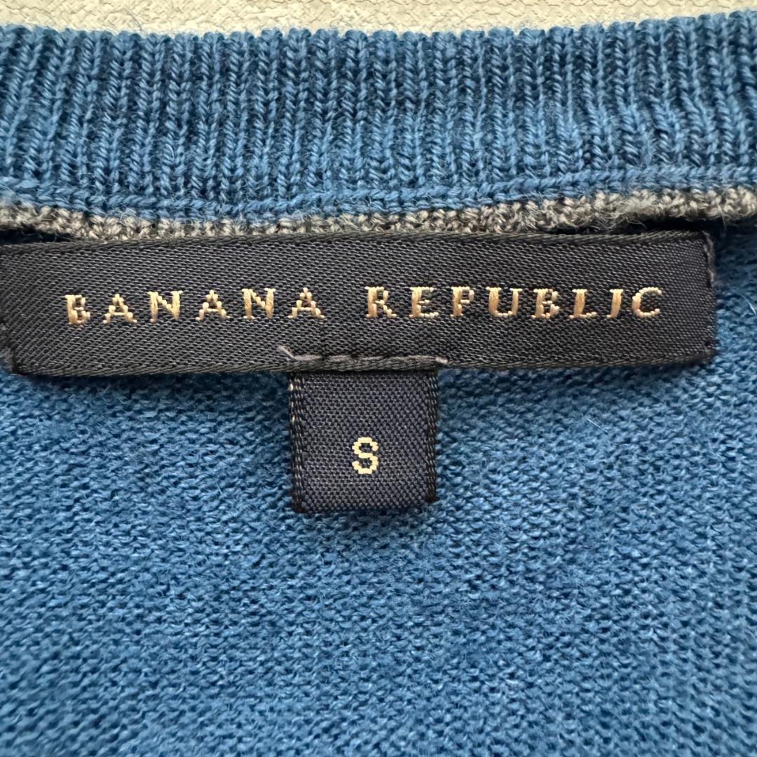 美品 バナナリパブリック シルク混 Vネック ウールニット ブルー S — image 2