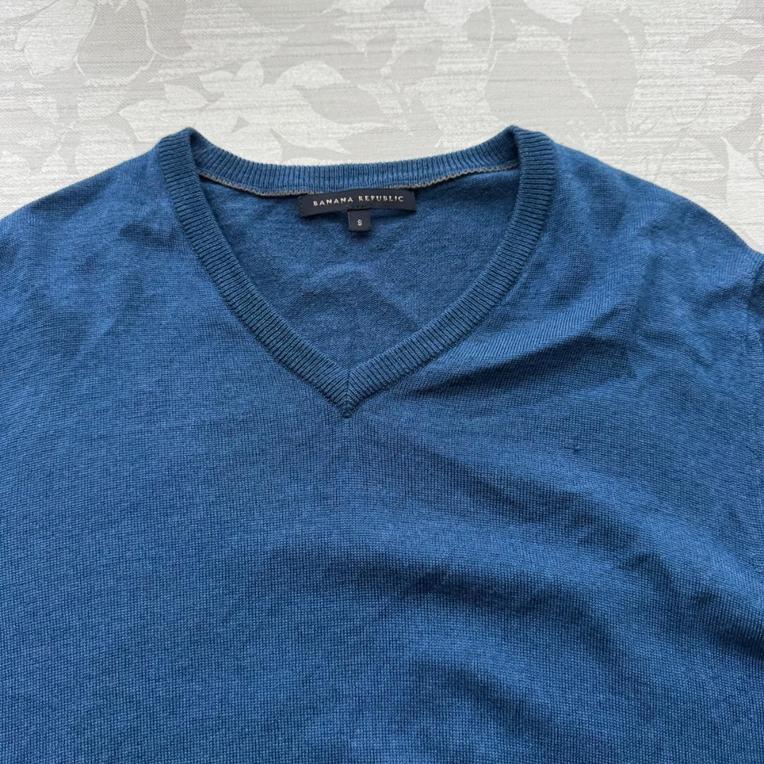 美品 バナナリパブリック シルク混 Vネック ウールニット ブルー S — image 3