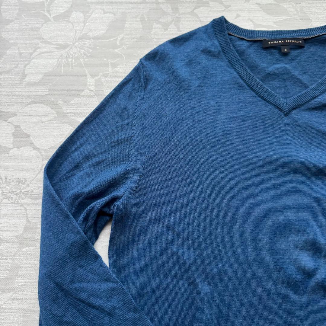 美品 バナナリパブリック シルク混 Vネック ウールニット ブルー S — image 4