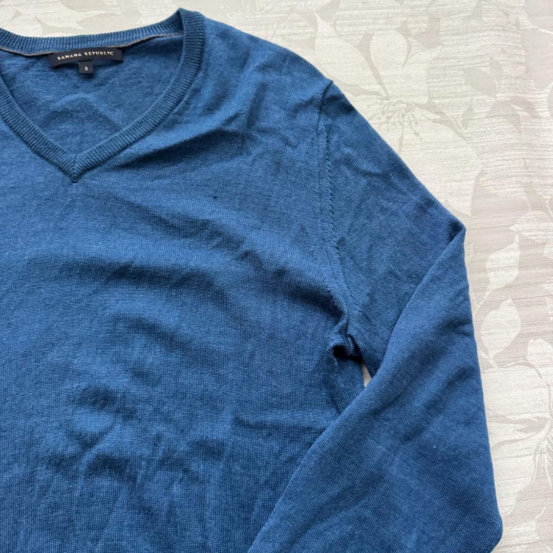 美品 バナナリパブリック シルク混 Vネック ウールニット ブルー S — image 5