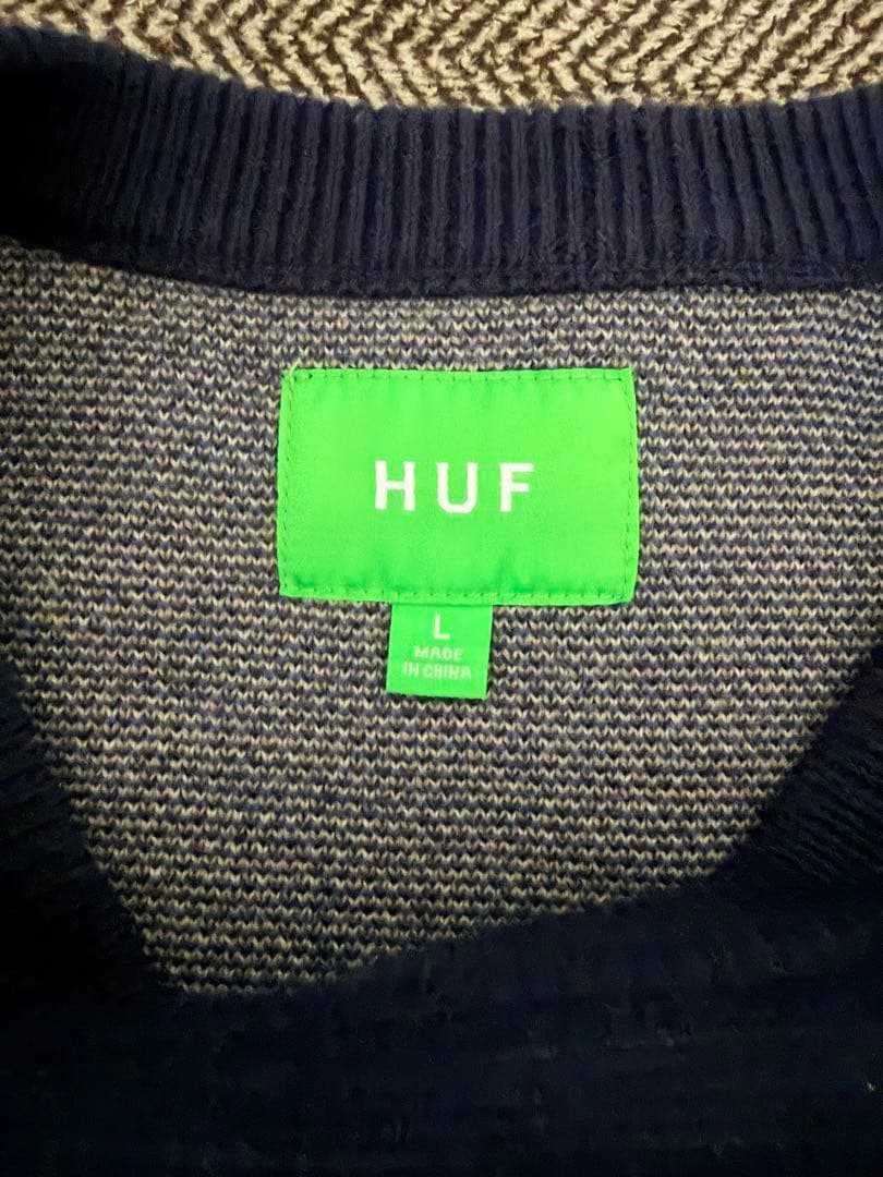 HUF クルーネックニット セーター ネイビー Lサイズ — image 3