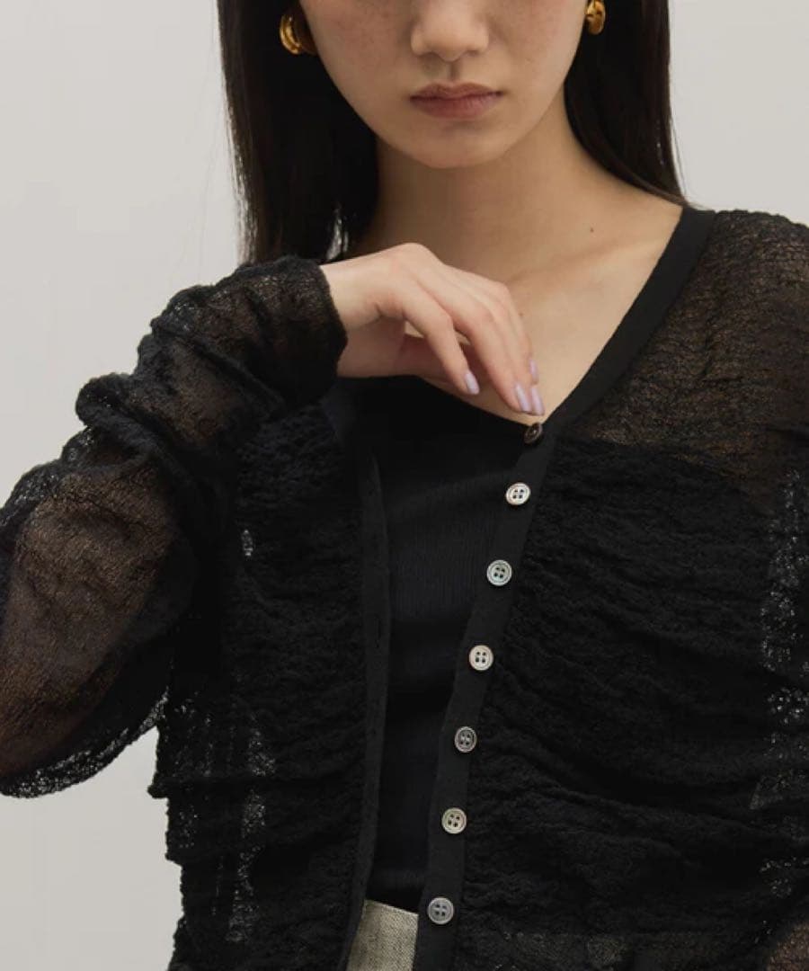 ADAM ET ROPE' FEMMEクレープリンクスギャザーシアーカーディガン — image 2
