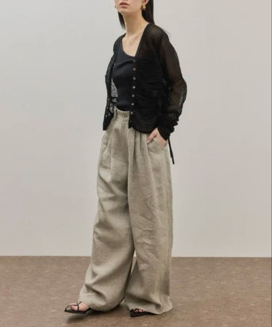 ADAM ET ROPE' FEMMEクレープリンクスギャザーシアーカーディガン — image 3