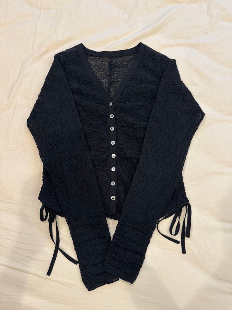 ADAM ET ROPE' FEMMEクレープリンクスギャザーシアーカーディガン — image 4