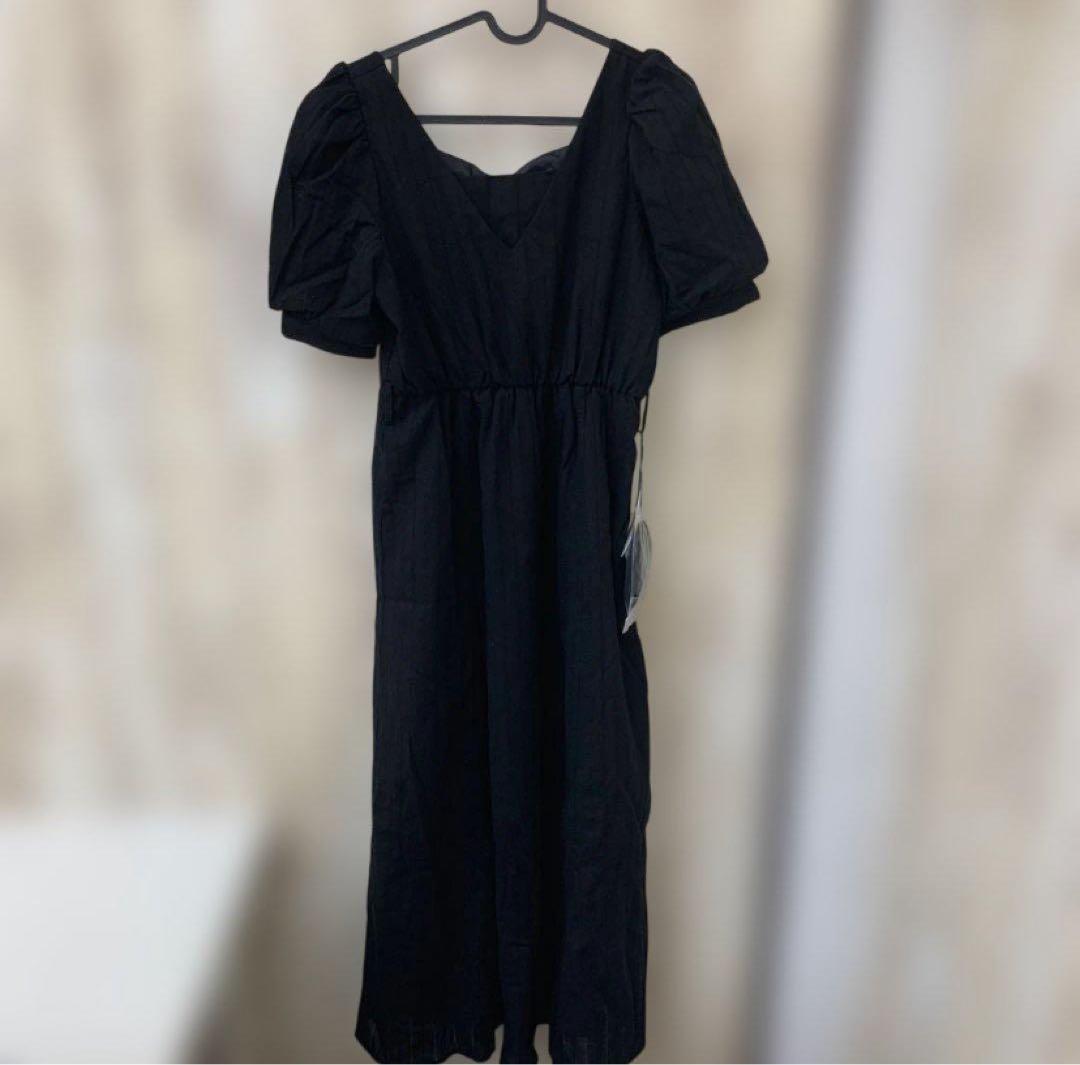 【T】新品ATTENTIONパフスリーブ ロングワンピース ブラック 256 — image 3