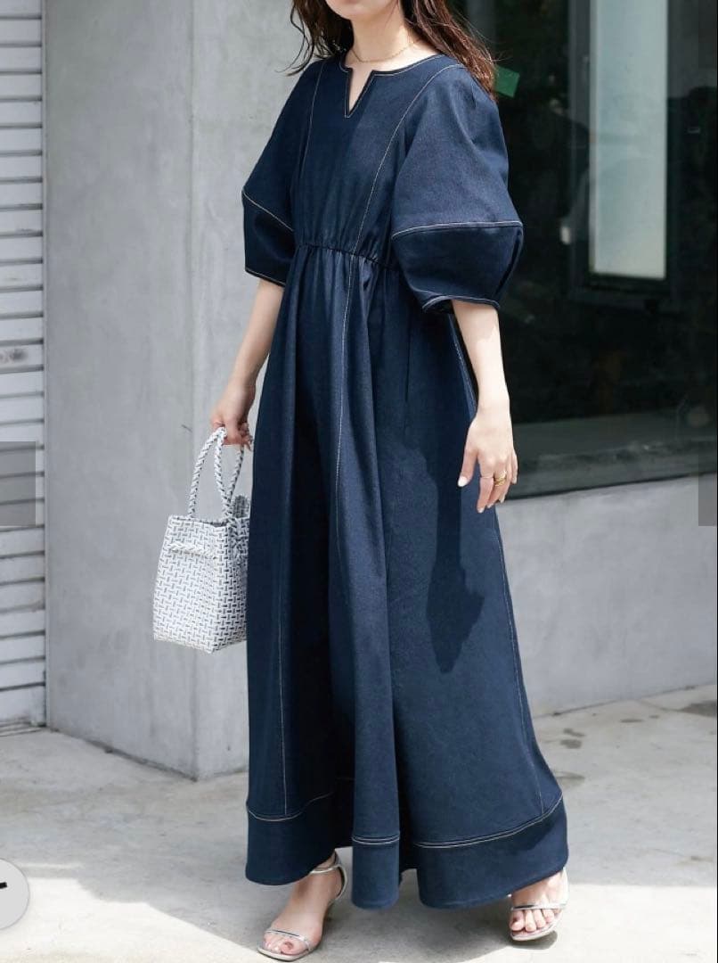 natural couture ランタンスリーブワンピース　デニム インディゴ — image 2