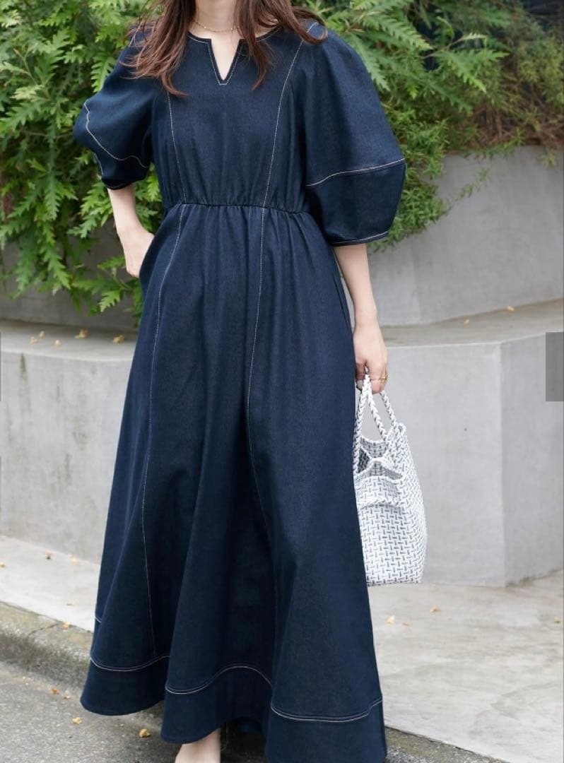 natural couture ランタンスリーブワンピース　デニム インディゴ — image 3