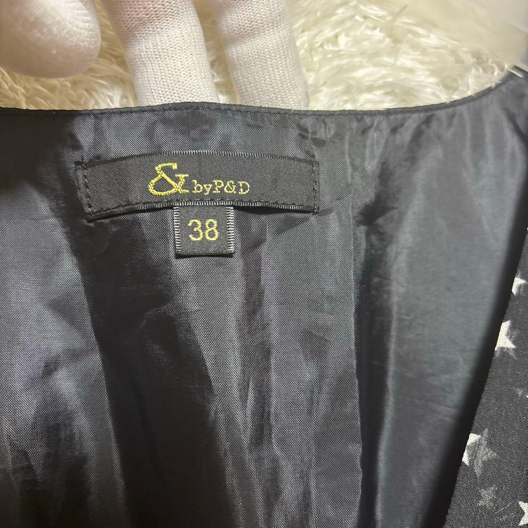 &byP&D スター柄 Vネックロングワンピース ブラック フレンチスリーブ — image 3