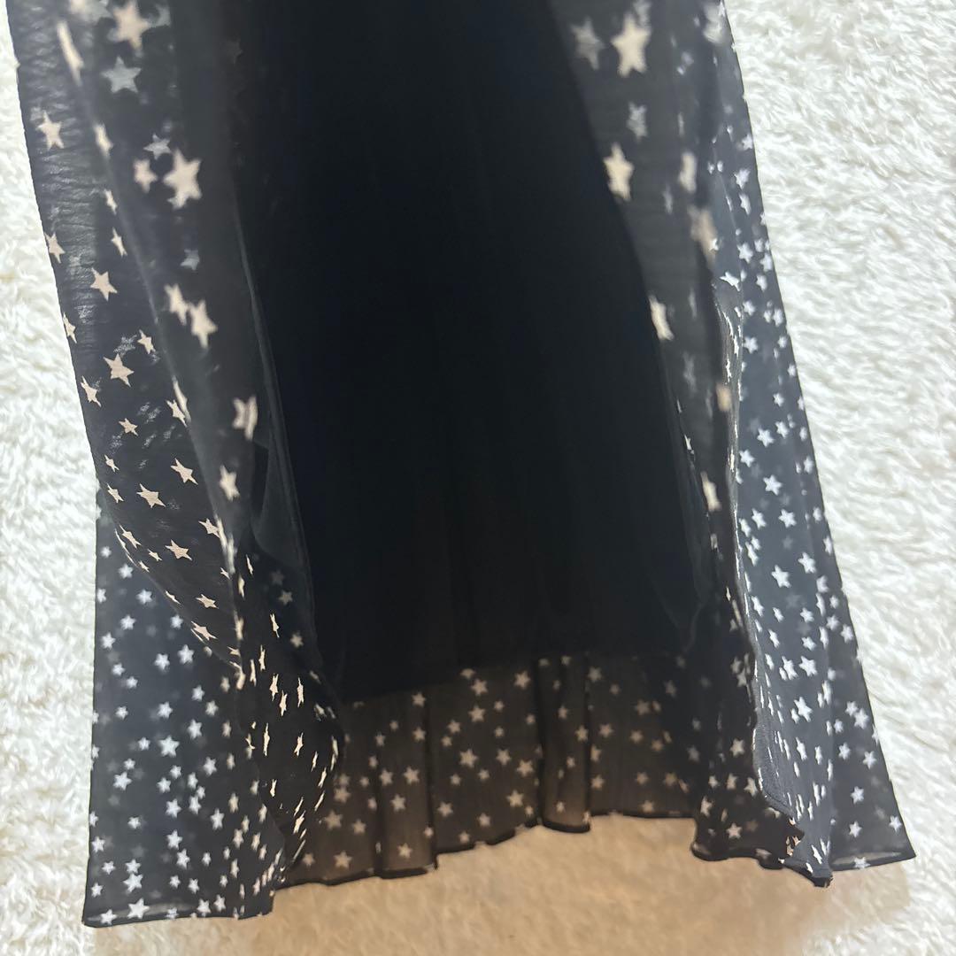 &byP&D スター柄 Vネックロングワンピース ブラック フレンチスリーブ — image 5
