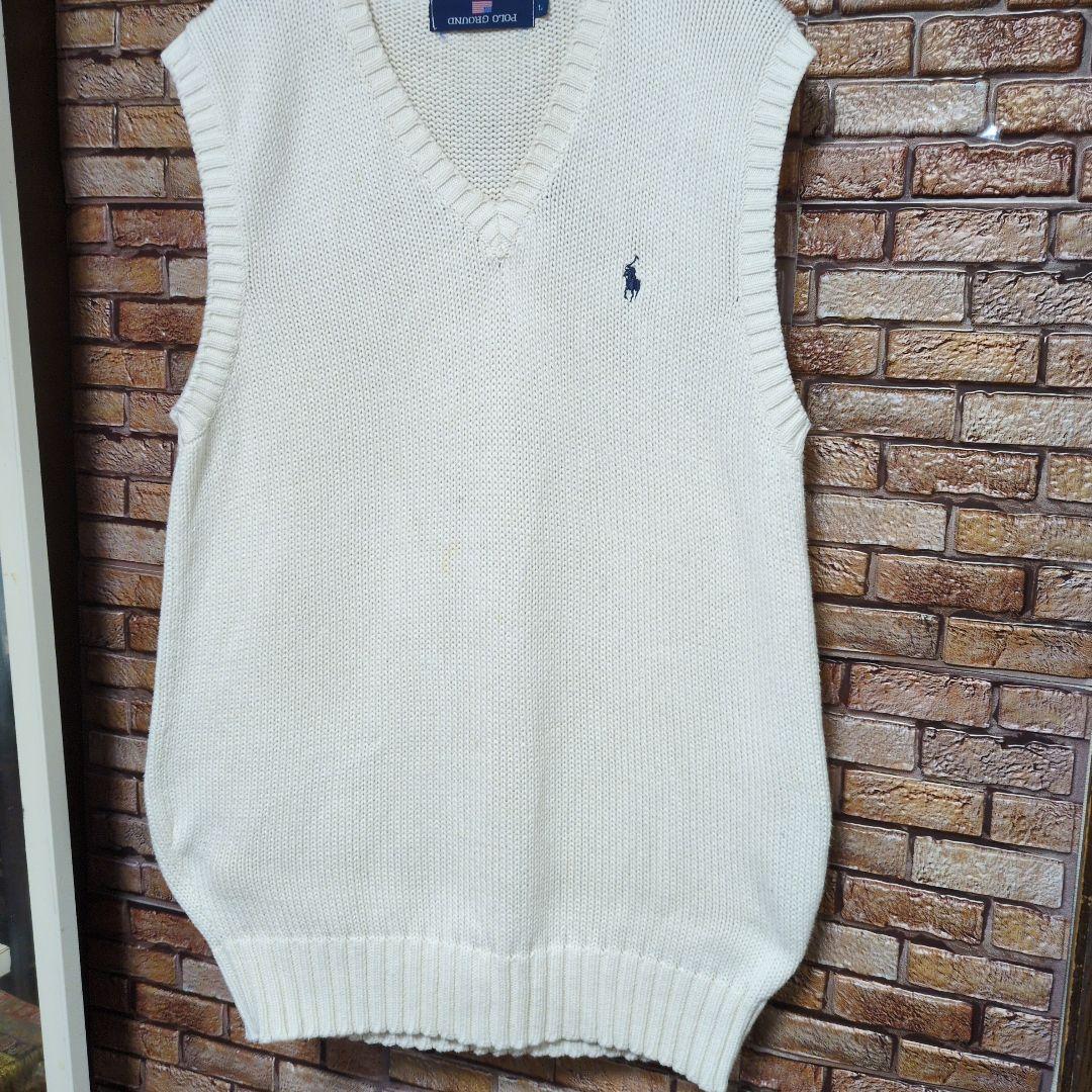 POLO GROUND Vネック ニットベスト アイボリー L — image 2