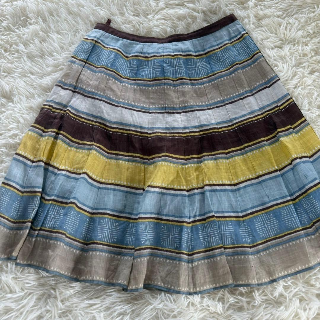 【美品】アルチザン カラフルなストライプスカート サイドファスナー 麻 — image 2