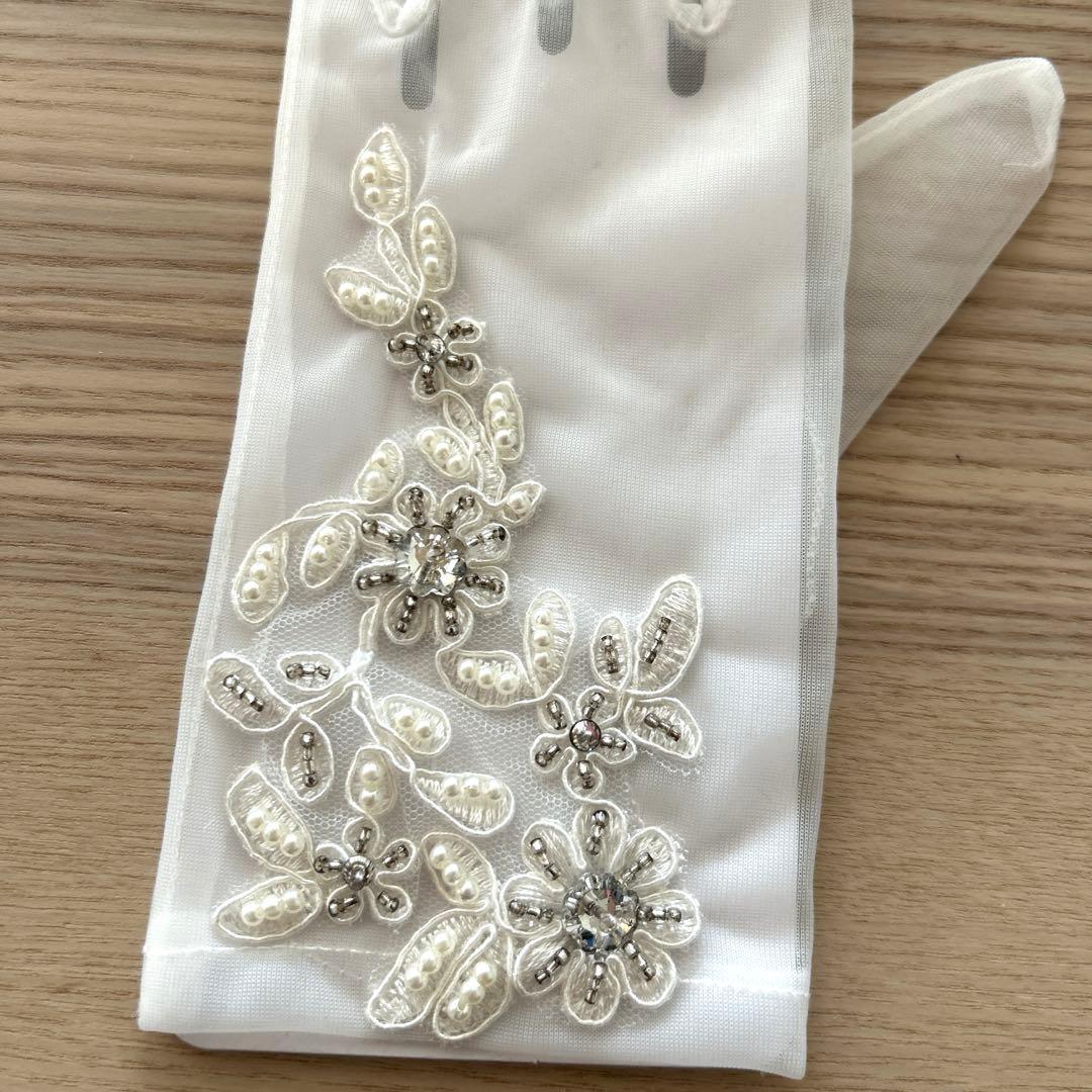 【花嫁バトン】結婚式 ウェディンググローブ ビーズ刺繍 花 — image 2