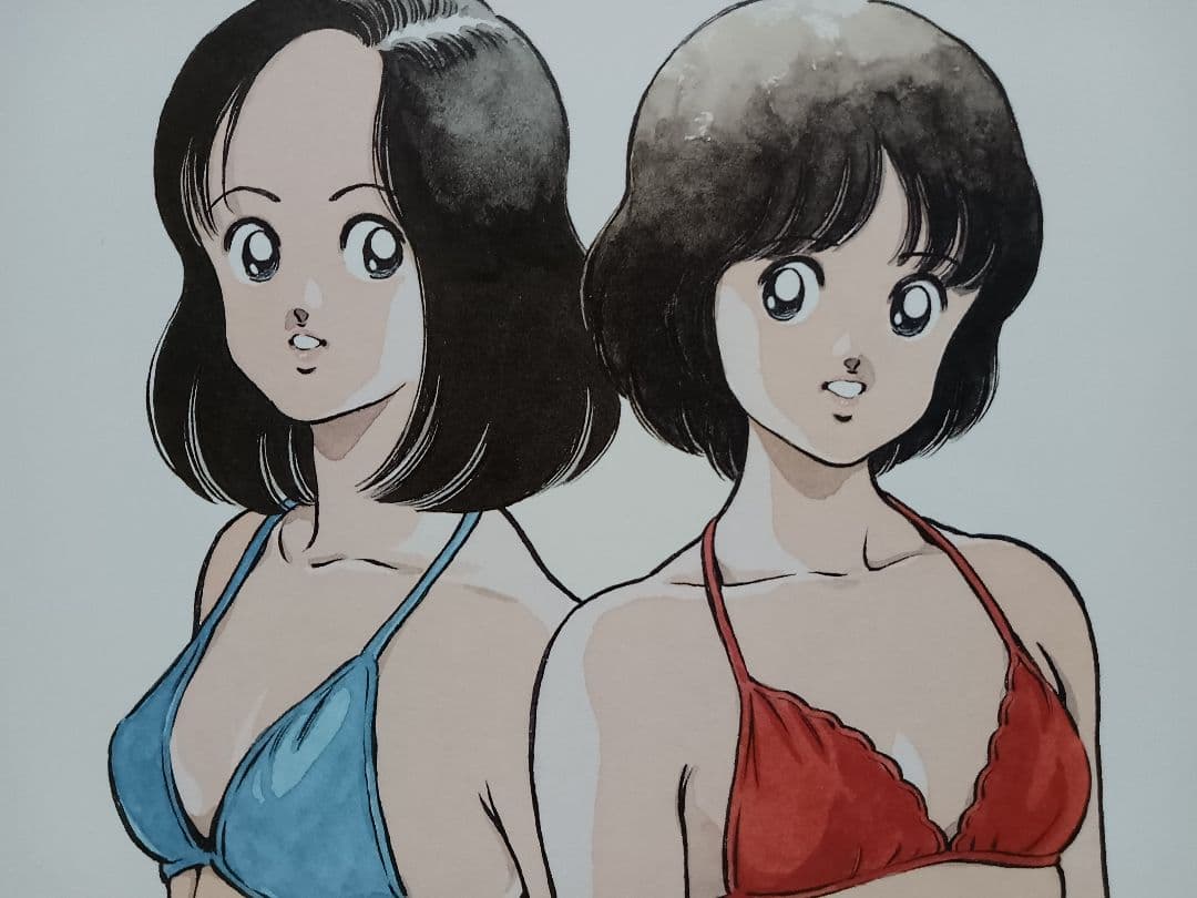 あだち充　複製原画　H2　雨宮ひかり　古賀春華 　ビキニ　B4サイズ 小学館 — image 2