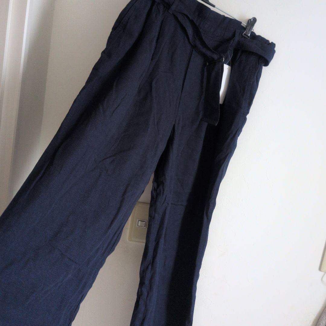 ユニクロ　ネイビー ベルテッド　リネンレーヨン　ワイドパンツ　XL — image 2