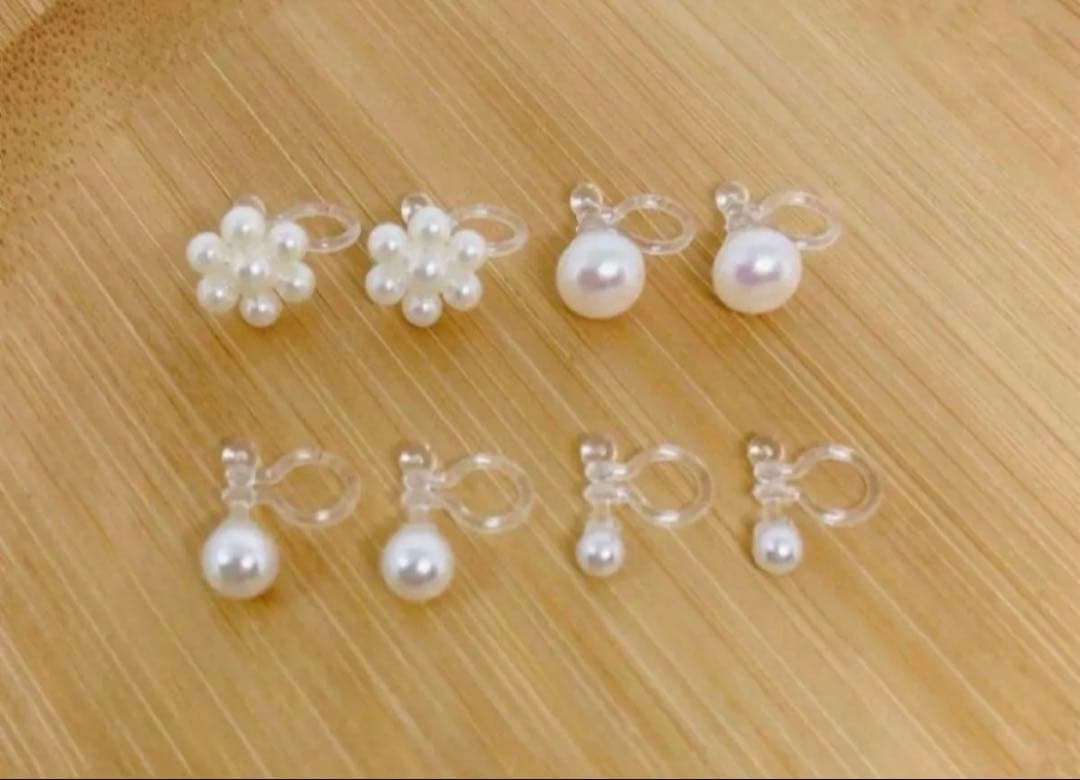 【955】樹脂パールノンホールピアス4ペア アレルギー対応イヤリングシンプル一粒 — image 2