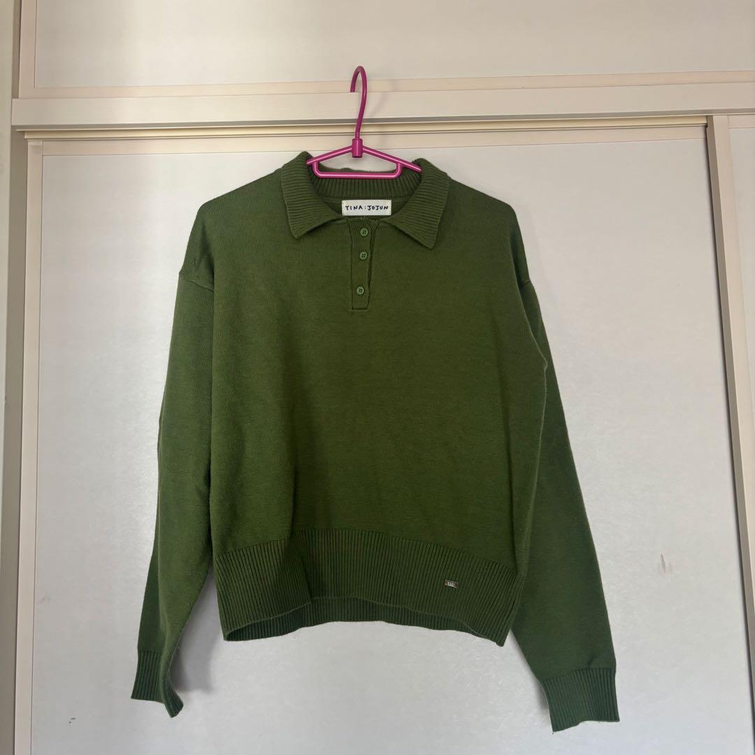 TINA:JOJUN 長袖 ポロニット グリーン — image 2