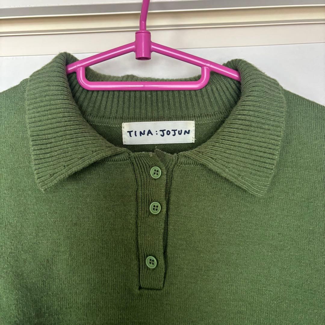 TINA:JOJUN 長袖 ポロニット グリーン — image 4