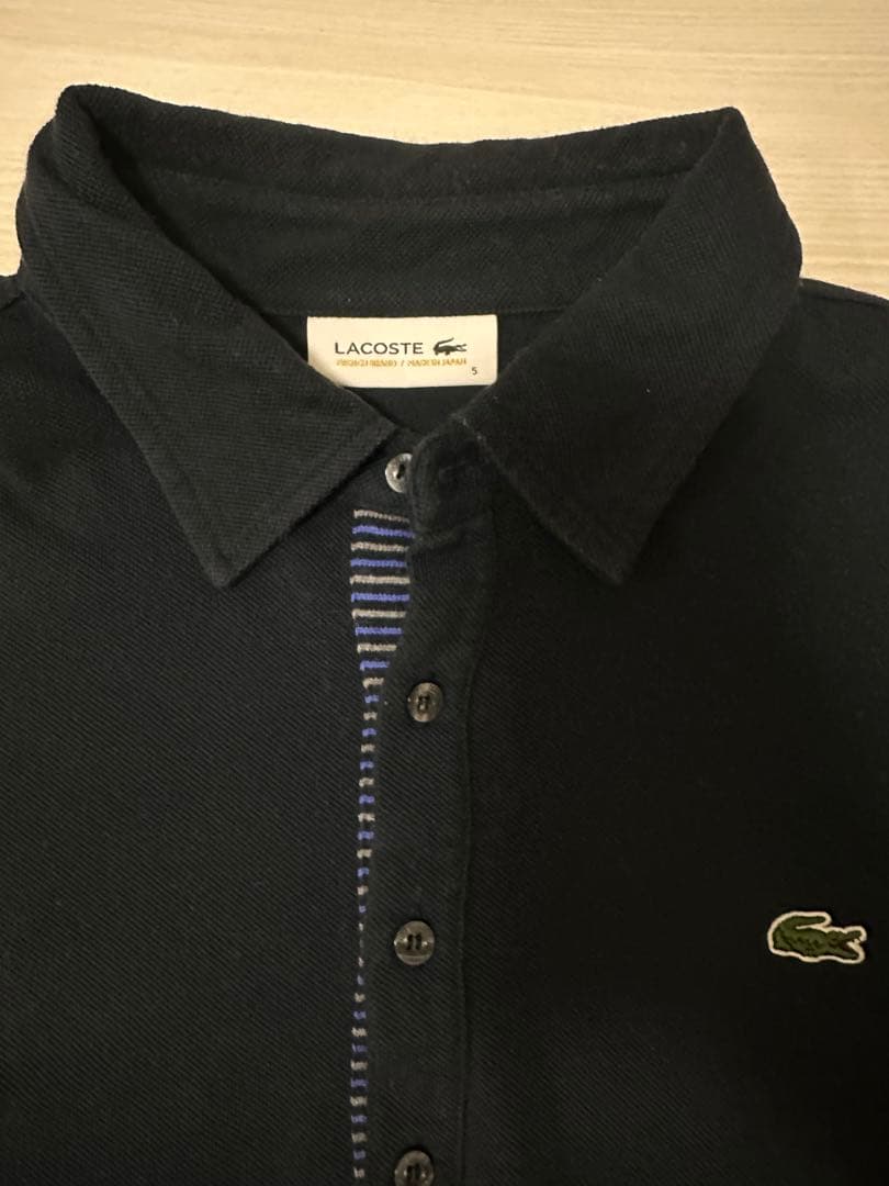 LACOSTE ラコステ 七分ポロシャツ 鹿の子 ワニロゴ ブラック 黒サイズ5 — image 2