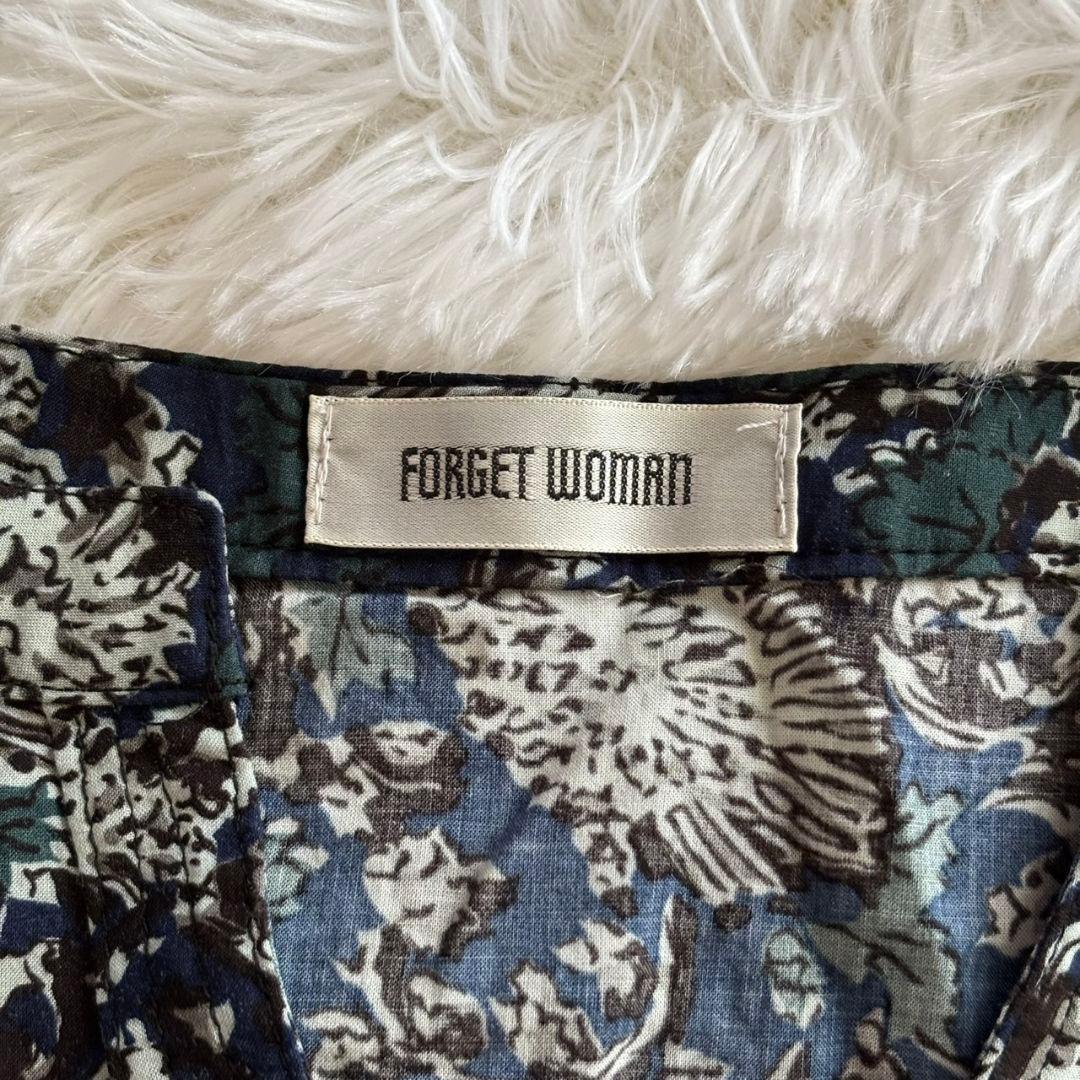 FORGET WOMAN チュニック 半袖 ノーカラー ネイビー グリーン 総柄 — image 3