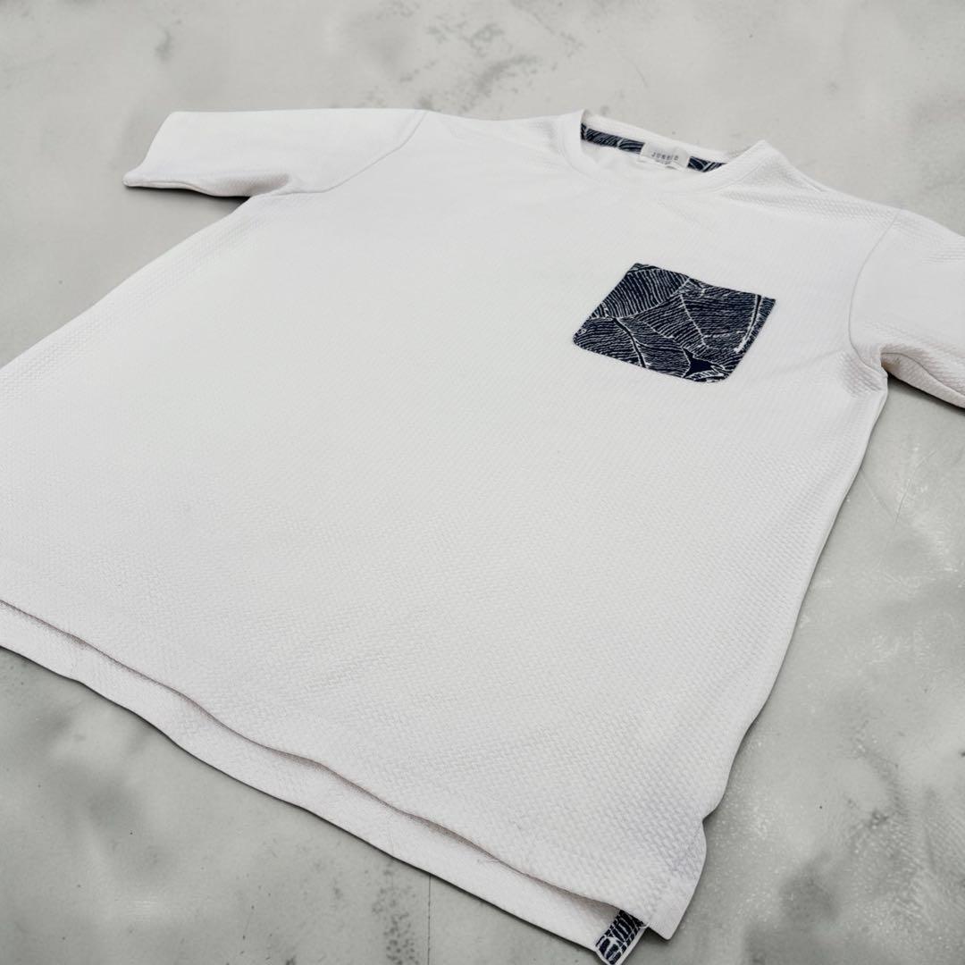 JUNRED ウェーブワッフルポケット Tシャツ ホワイト ボタニカル柄ポケット — image 3