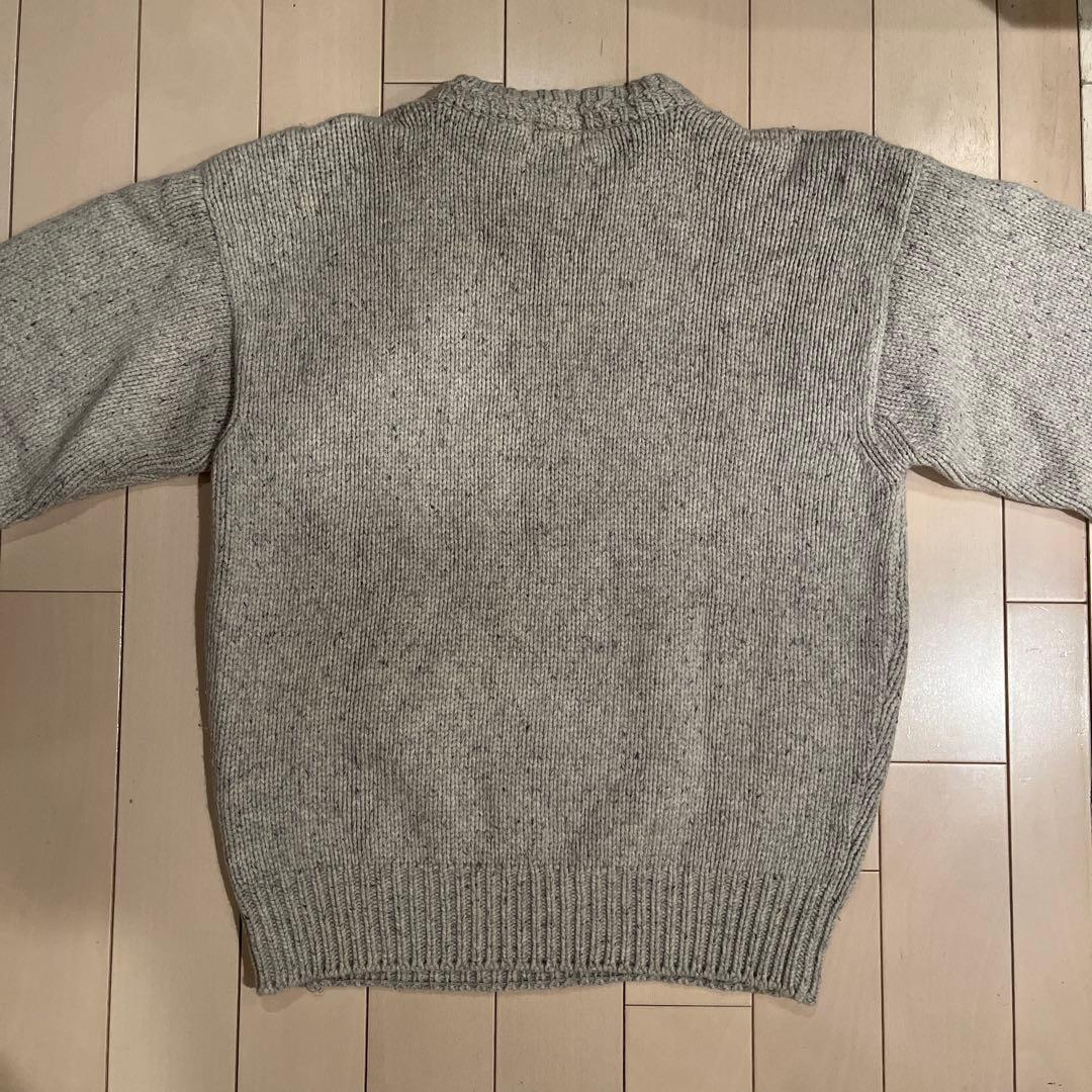 幾何学模様 総柄ニット フェイス柄 ネイティブ柄 古着 メンズ　グレー　M — image 2