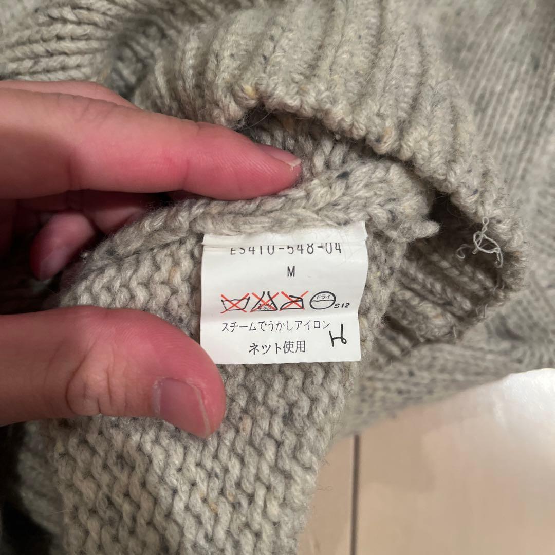 幾何学模様 総柄ニット フェイス柄 ネイティブ柄 古着 メンズ　グレー　M — image 3