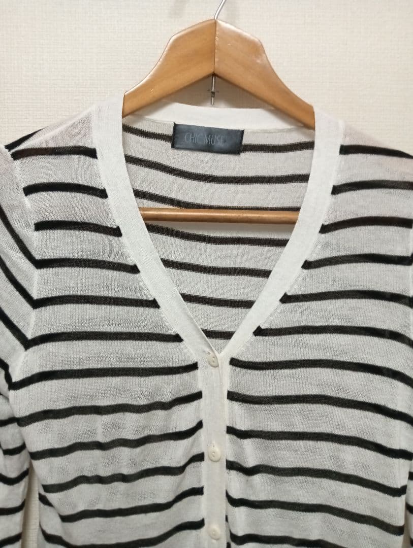 CHIC MUSEボーダーレーヨンカーディガン　M — image 2