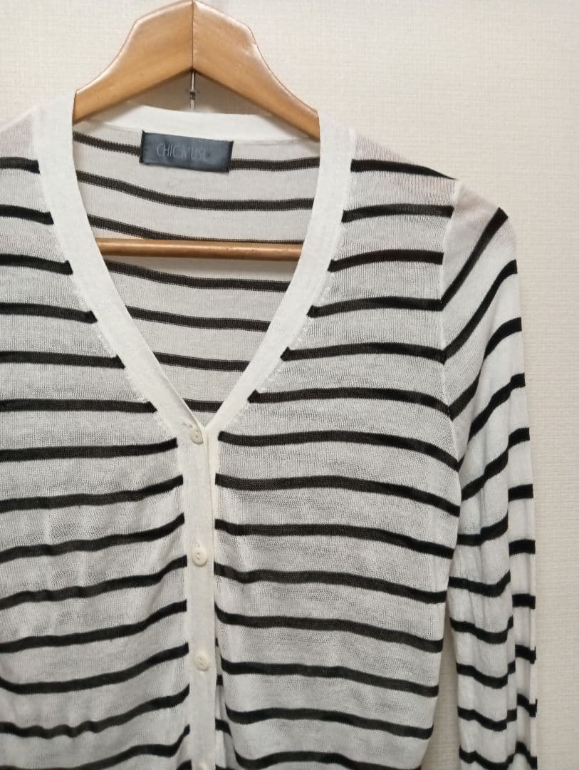 CHIC MUSEボーダーレーヨンカーディガン　M — image 3