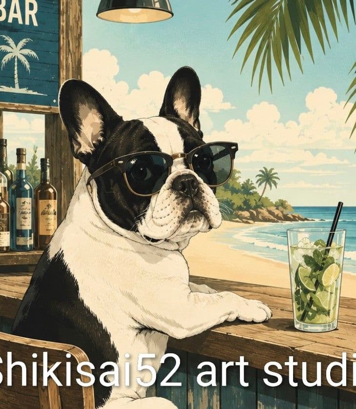【フレンチブルドッグBEACH BAR】カラーアートポスターA4サイズ/海 — image 2