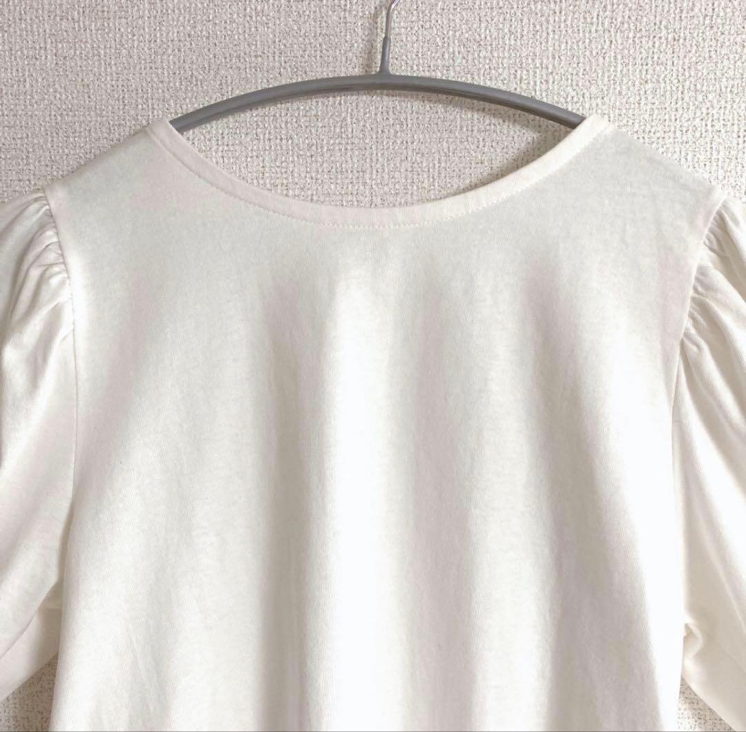 美品　COLZA コルザ　パフスリーブ　カットソー　　バックリボン結び　ホワイト — image 3