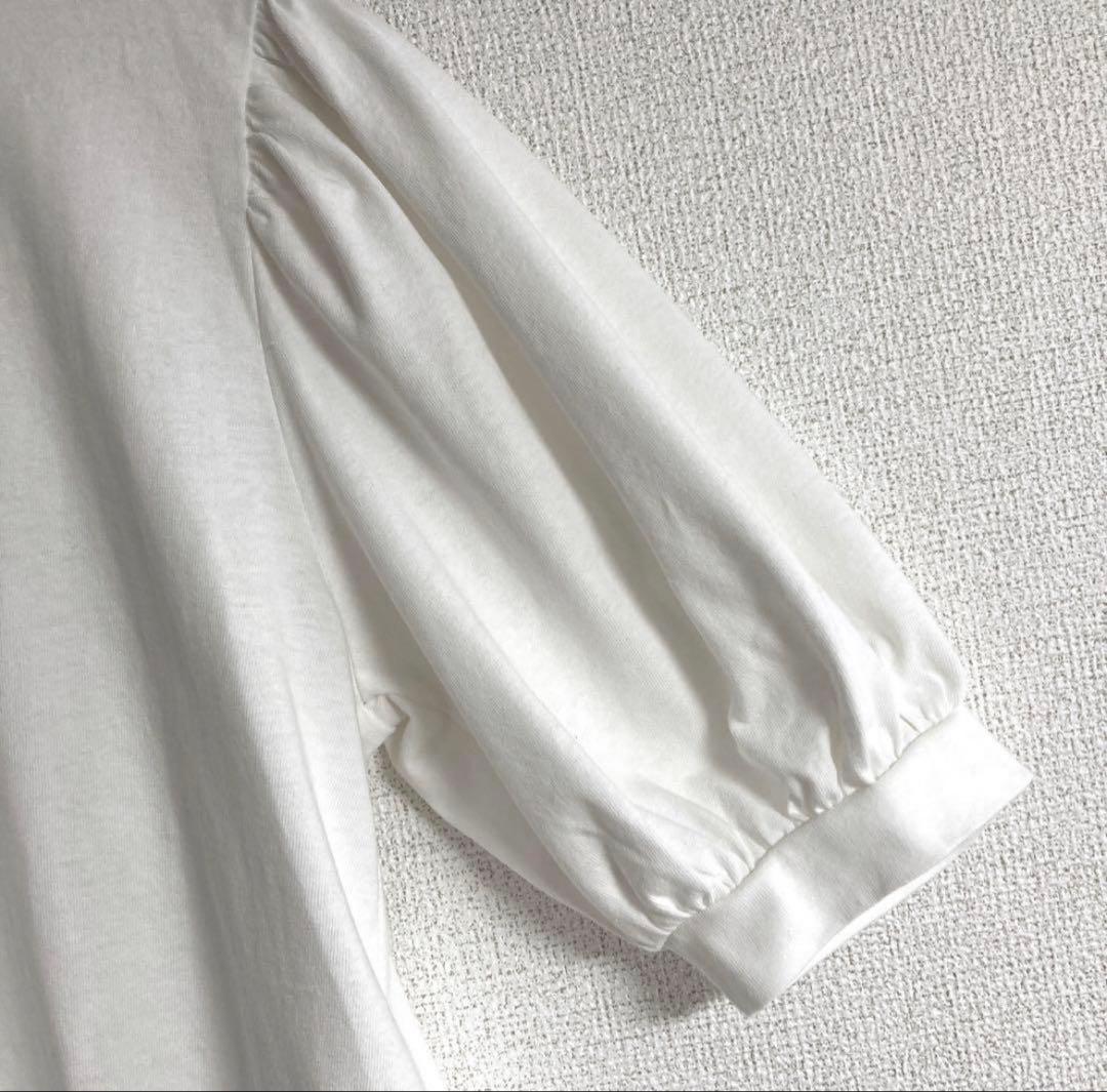 美品　COLZA コルザ　パフスリーブ　カットソー　　バックリボン結び　ホワイト — image 5