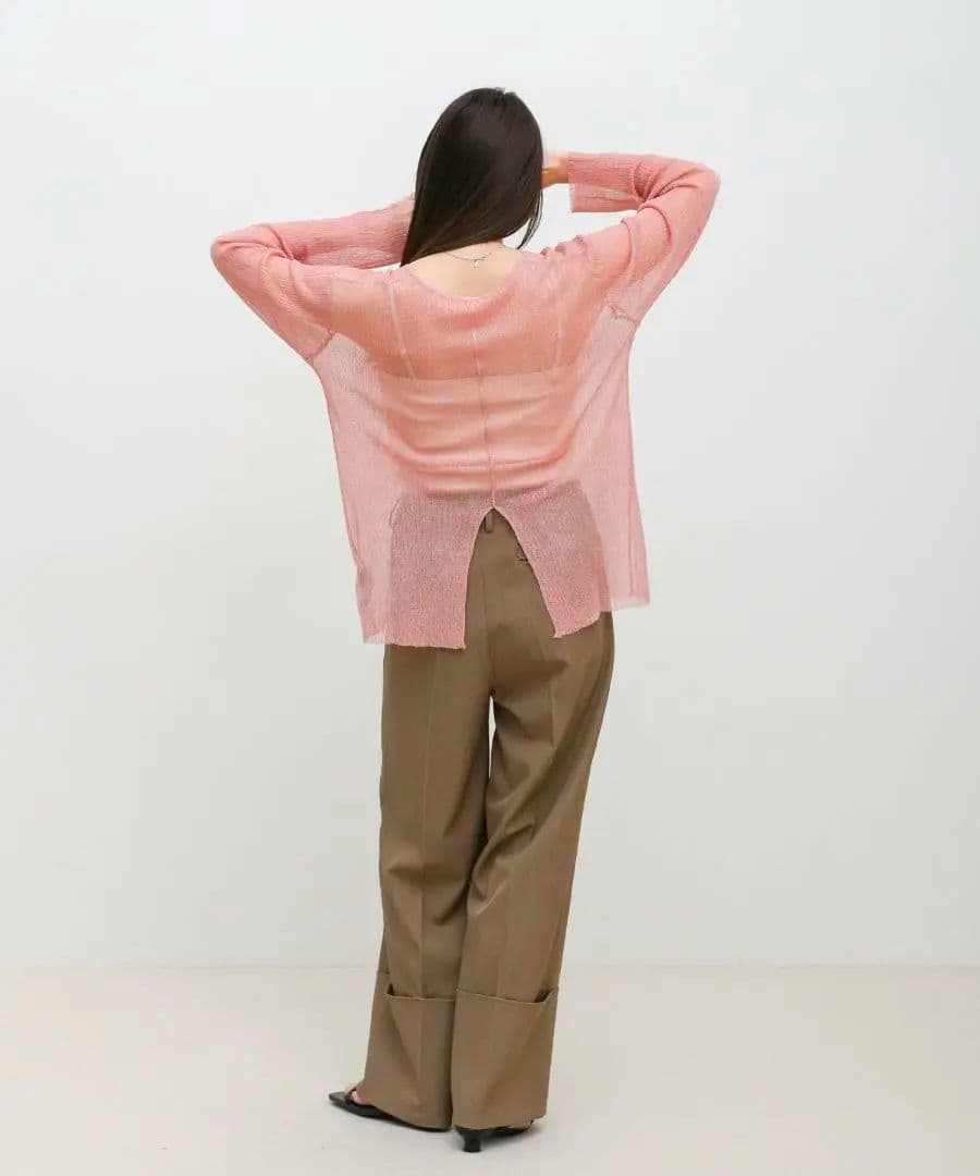 セレクトモカselectmocaシアー素材 クルーネック 長袖 透け透明感ピンク — image 2