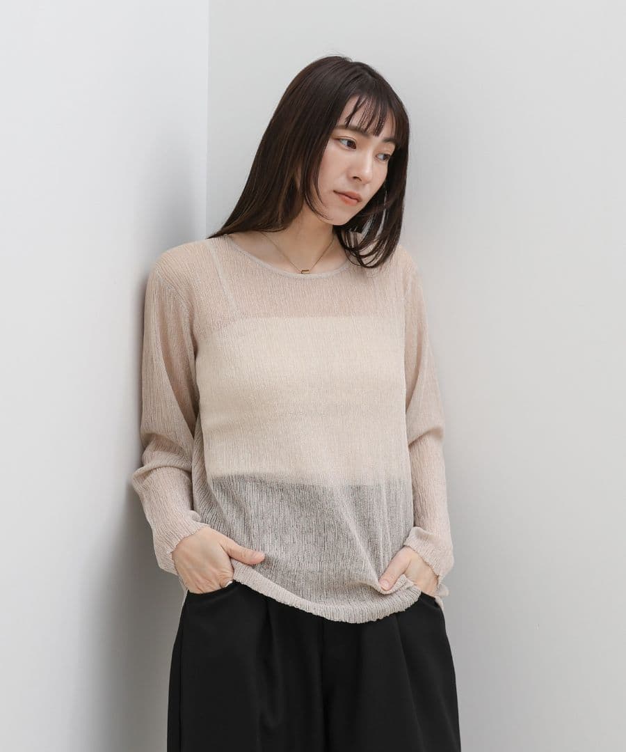 セレクトモカselectmocaシアー素材 クルーネック 長袖 透け透明感ピンク — image 3