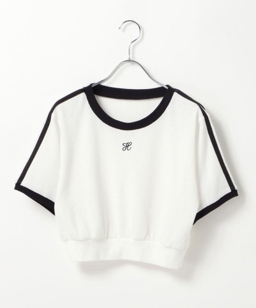 Heather ワッフル素材 クロップド丈 Tシャツ 半袖 ホワイト — image 2