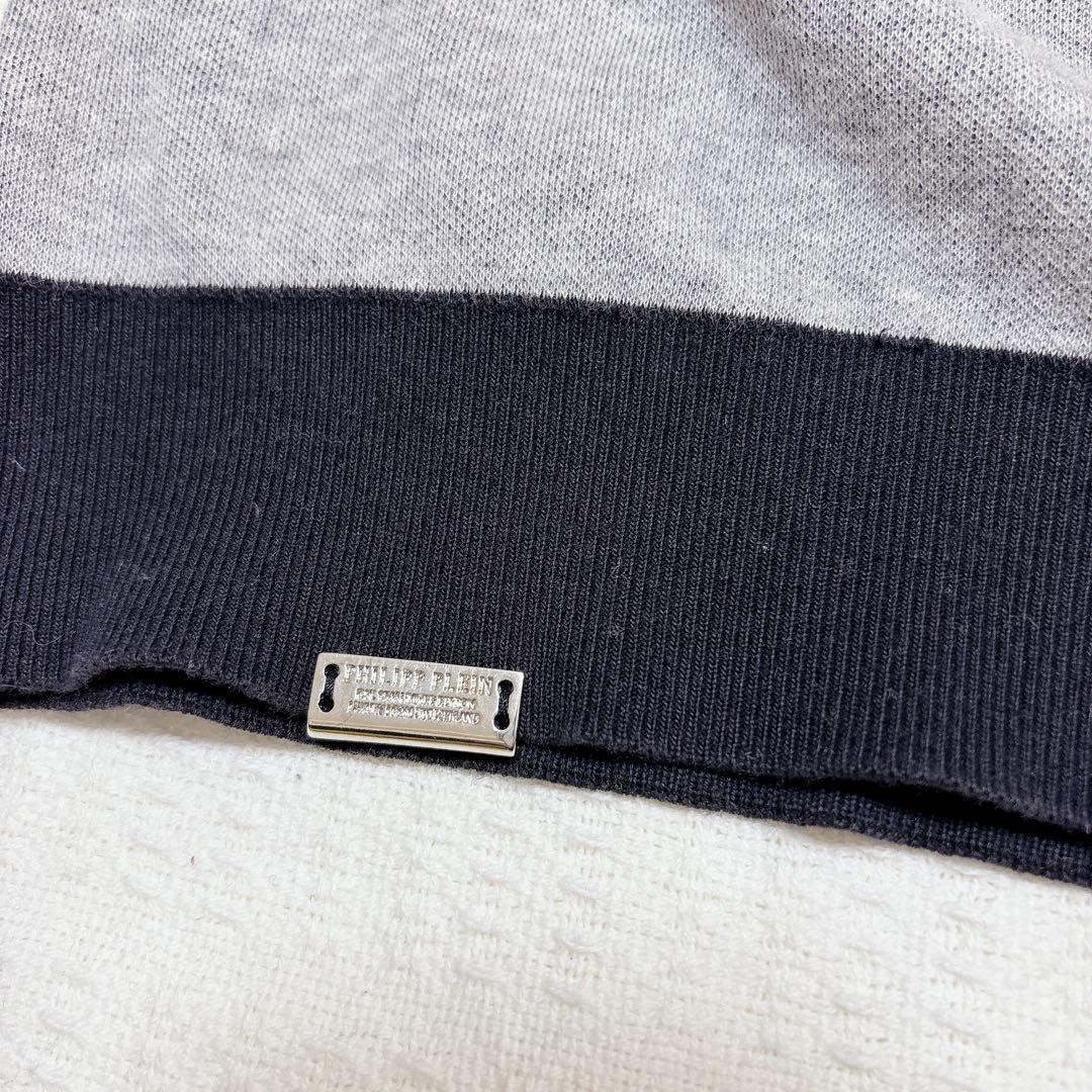 PHILIPP PLEIN スカル コットンニット S グレー×黒 レザー入り — image 5