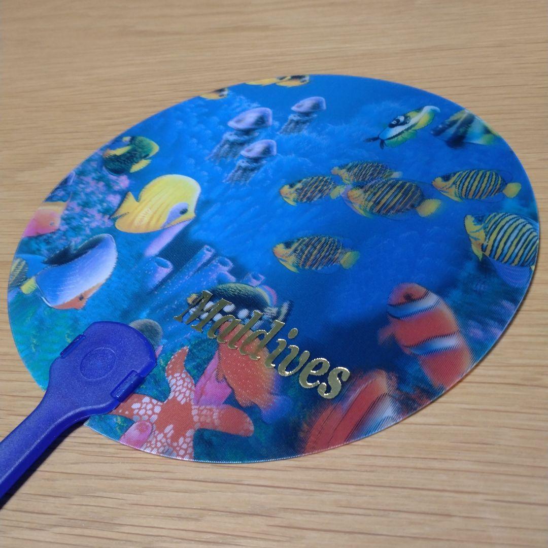 Maldives 海中デザイン 3D 丸型うちわ 　クマノミ　チョウチョウウオ — image 3