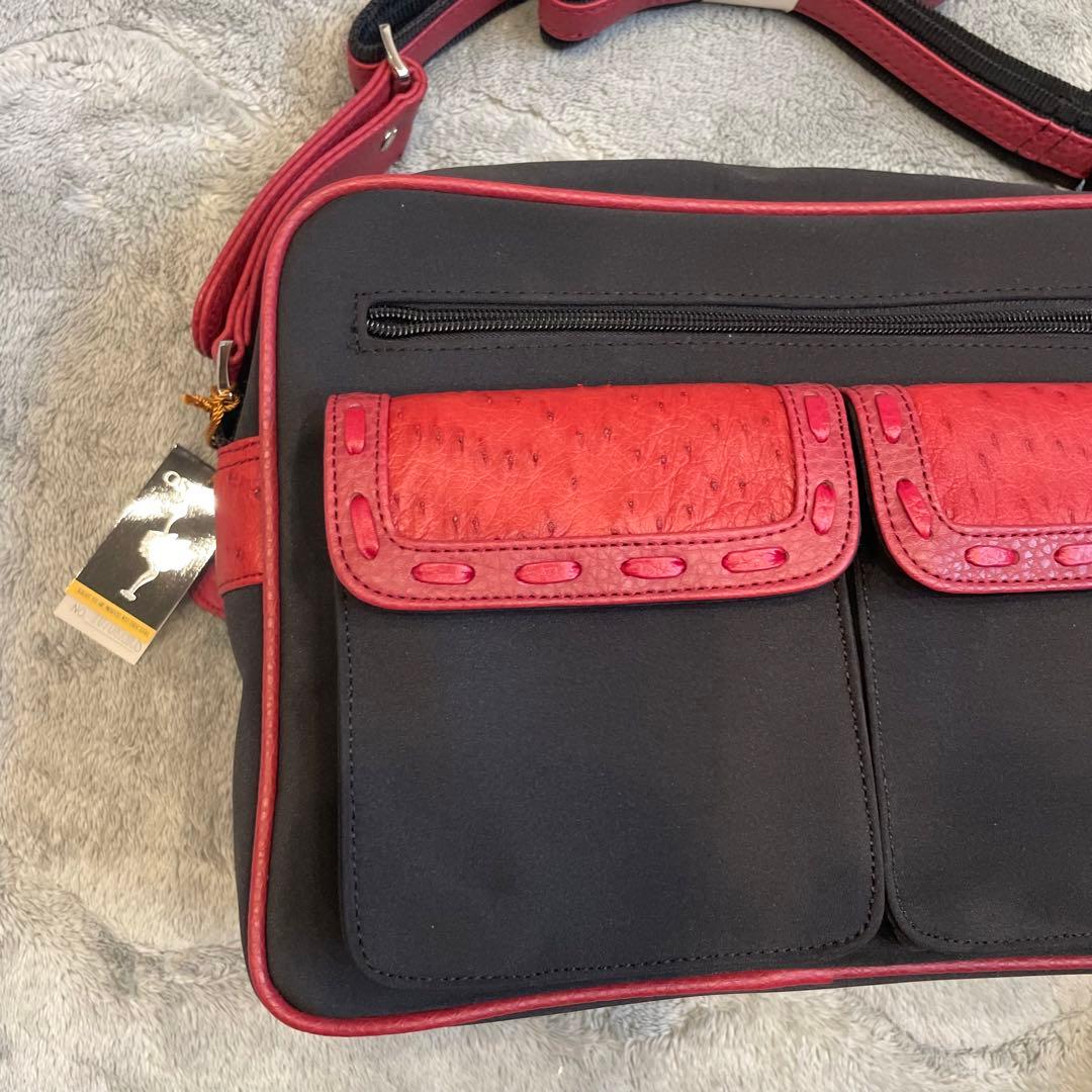 新品未使用✨OSTRICH オーストリッチ ナイロン ショルダーバッグ 赤 黒 — image 2