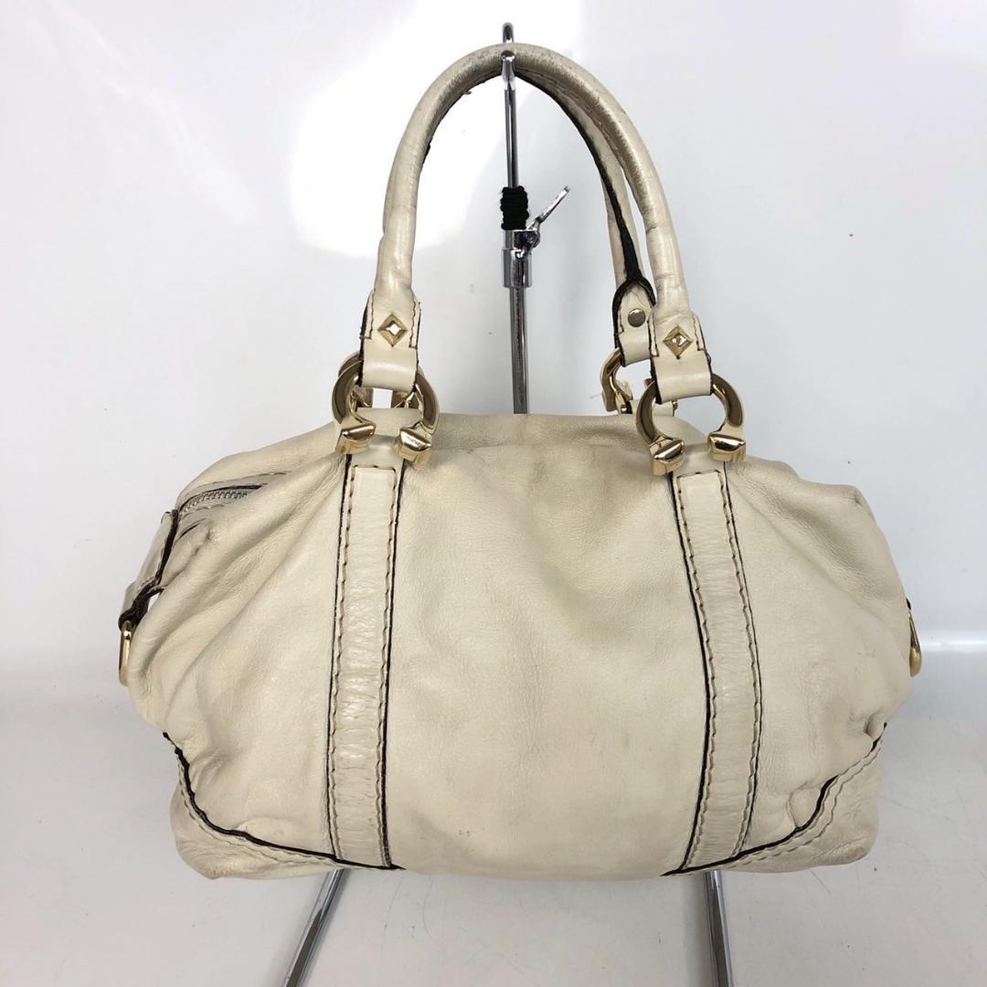 GUCCI グッチ レザー ハンドバッグ ホワイト ゴールド金具 レディース — image 2