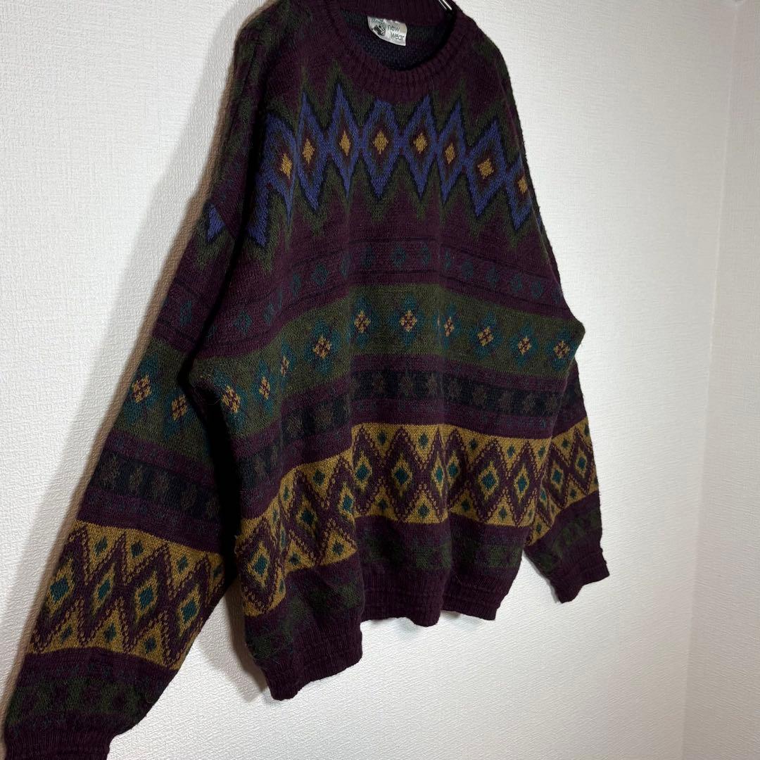 【超希少・好配色】90s ヴィンテージ 総柄セーター 幾何学模様 レトロ古着 — image 4