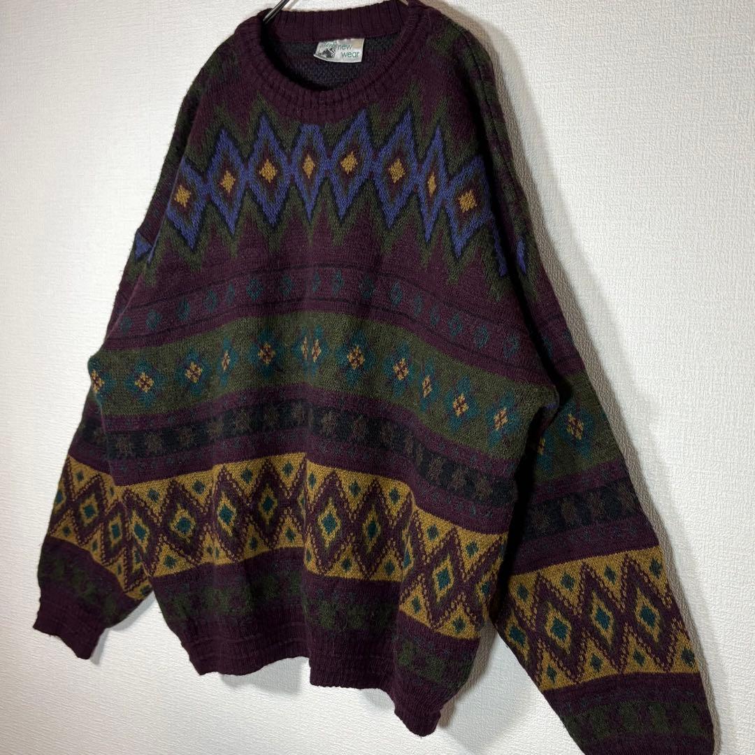 【超希少・好配色】90s ヴィンテージ 総柄セーター 幾何学模様 レトロ古着 — image 5