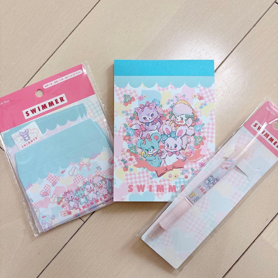 新品未使用　SWIMMER 文房具 3点セット メモ帳 レターセット　ボールペン — image 2